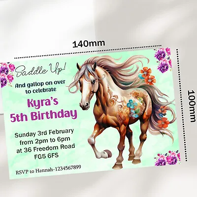 Personalised Horse Theme Birthday Party Invitations Horse  Invites Envelopes • £12