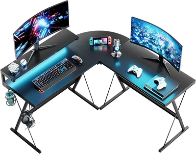 £166.54 • Buy L Shaped Gaming Desk 140CM Computer Desk With LED Lights Corner Desk With Cup Ho