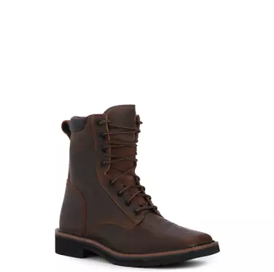 Men's Rugged Brown Leather Exterior Lace Up Work Boots (7 DAY DELI) • $81