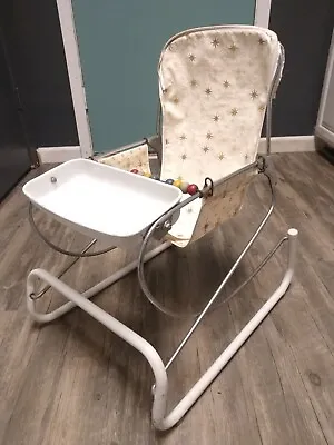 Vintage Retro 1950s Skylaire Baby Highchair Bouncer Metal Tray Beads MCM Prop  • $235.11