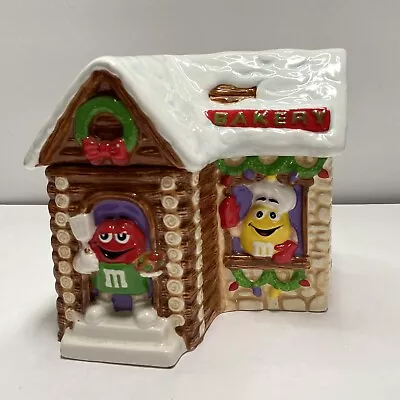 M&Ms Galerie Ceramic Bakery House Log Cabin Christmas Winter Cookie Jar Canister • $29.99