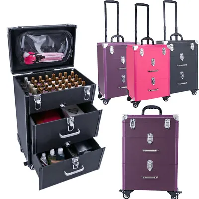 Makeup Trolley Case Large Beauty Vanity Hairdressing Case On Wheels With Drawer • £59.95