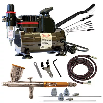 Paasche 1/5 HP Compressor W/ TG-3AS Gravity Feed Airbrush Set & Cleaning Brushes • $229