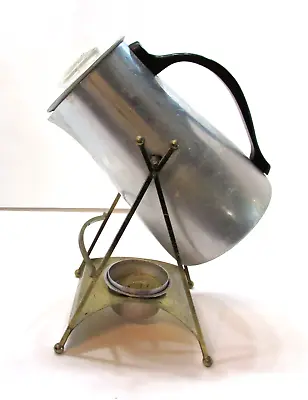 MCM Aluminum Stovetop Percolator Coffee Pot W Warmer Gold Tone Steel Tip Stand • $45