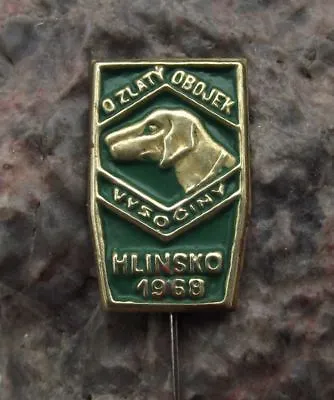 1962 Czech Regional Dog Show Hlinsko Hound Hunter Golden Collar Pin Badge • $12.99