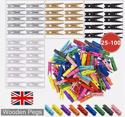 25-100X Mini Wooden Pegs 3.5mm Silver String-Clips For Wedding Cards And Photos • £4.79