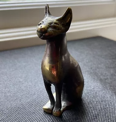 Small Cat Figurine Ornament - Brass Metal • £2.99