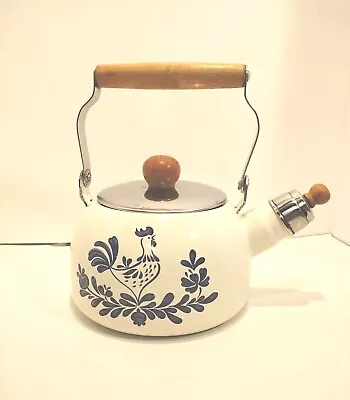 Enamel Rooster Image Teapot With Wood Handle Himark • £28.94