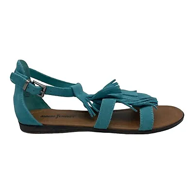 Minnetonka Women's Size 8 Aqua Leather Sandals 71302 Fringe Ankle Boho Gladiator • $29.99