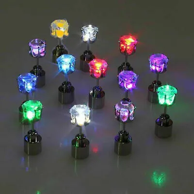 1 Pair Flower Style Light Up LED Flash Blink Magnetic Earrings Ear Studs Unisex • £3.29