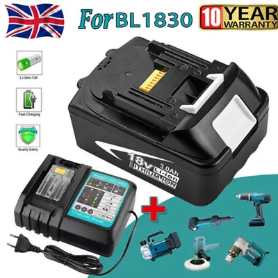 18V 3.0Ah Battery + Charger For Makita BL1860 LXT Li-ion BL1830 BL1850 REPLACE • £32.89