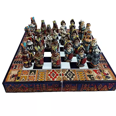 Aztec Mayan Spanish Conquistador Chess Set Wood Handcrafted Travel Folding NEW • $39.99