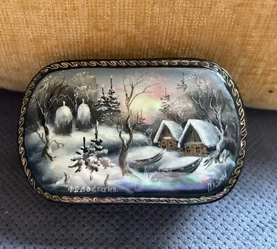 Vintage Fedoskino Russian Lacquer Box Snow Hand Painted & Artist Signed • $19.95