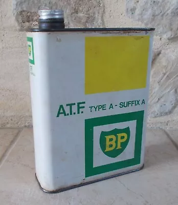 Antique BP ATF Oil Can Auto Old Vintage France French Petroleum Vtg White Green • $28.05