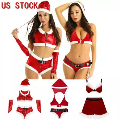 US Women Christmas Lingerie Suit Mrs Santa Claus Shiny Metallic Cosplay Costume • $16.85