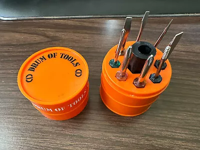 Vintage 1980's Drum Of Tools Plastic Orange Barrel Miniature Tool Set Of 8 • $8