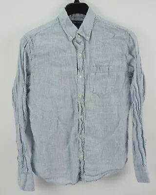 J. Crew 100% Linen Men's Medium Long Sleeve Blue White Striped Button Down Shirt • $24.99