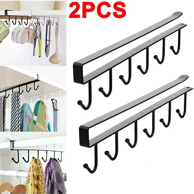  2X 6 Hook Kitchen Metal Mug Cup Holder Under Shelf Hanger Cupboard Storage Rack • £5.29