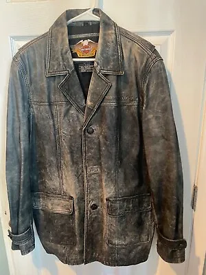 Harley Davidson Leather Coat Jacket Distressed Gray Black Button Men Size Large • $170