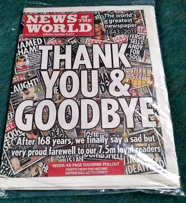 Final Edition News Of The World July 10th 2011 In Sealed Bag & Facsimile First. • £1.75