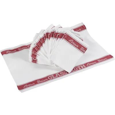 Linen Union Glass Cloth 6 Or 12 Red Stripe Bar Restaurant Tea Towel 51cm X 76cm • £18.49