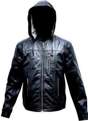 Mens Leather Hood Jacket Fashion Trendy Removable Winter Hood Leather Jacket  • $169