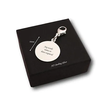 Personalised 925 Silver Round Charm With Lobster Clasp Engraved Jewellery Gift • $46.81