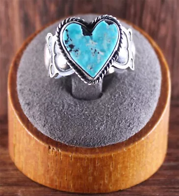 NAVAJO Sunshine Reeves Turquoise Heart Ring Sterling Silver Size 10.25 • $49.95