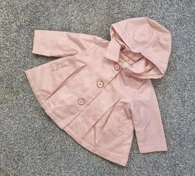 Baby Girls Ted Baker Coat 3-6 Months Pink Hood Bows Button Up Designer • £14.99
