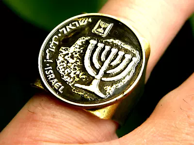 Jewish Men Signet Ring Hebrew Israel Coin Holy Land  Menorah Gift For  Hanukkah • $35.91