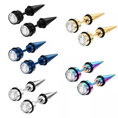 10PCS Stainless Steel Fake Gauge Spike Stud Earrings Set For Men Women Piercings • $11.89