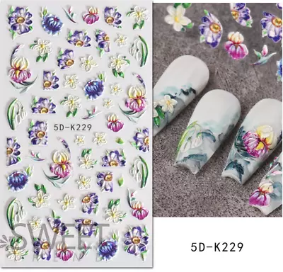 5D Engraved Flower Butterfly Nail Art Sticker Decal DIY Decoration Manicure NH24 • $2.95