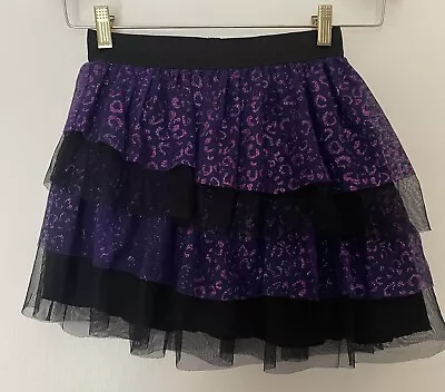 Monster High Black W/ Purple Glitter Animal Print Tulle Skirt  Girls Large 10/12 • $7.99