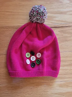 Gymboree Girls Pups And Kisses Button Beanie Hat Pom Pom Size 5-7 Nwot • $7.99