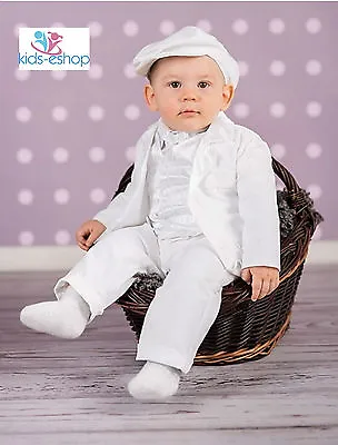 Baby Boy Christening Pageboy Formal Smart Suit Hat Outfit Waistcoat White 0-18M • £23.90