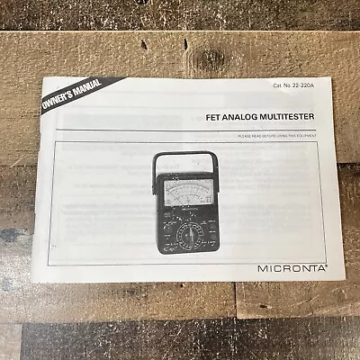 Instruction Manual Radio Shack/Micronta 22-220A FET Analog Multitester Original • $6.99