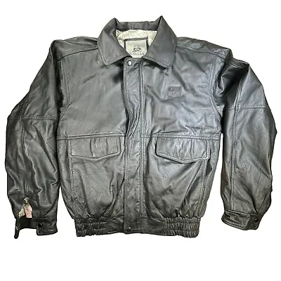 Burks Bay Vintage Mens Leather Jacket Black Rite Aid Map Lined Size Medium • $50