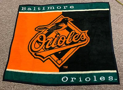 Vintage Baltimore Orioles Biederlack Fleece Throw Blanket MLB Baseball 49”X58” • $16.79