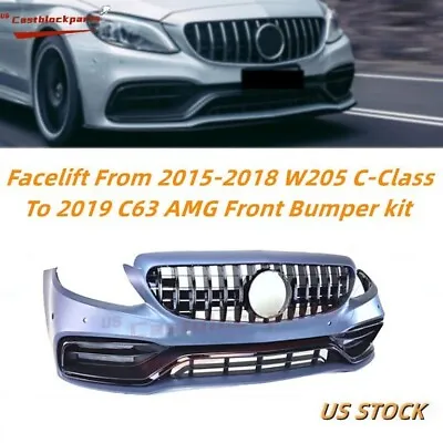 Facelift 2015-18 Mercedes Benz W205 C Class Front Bumper Kit To W205 C63 AMG • $605.62