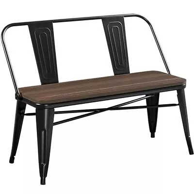 Industrial Dining Bench Farmhouse Metal Dining Bench With Wooden Seat Black • £49.99