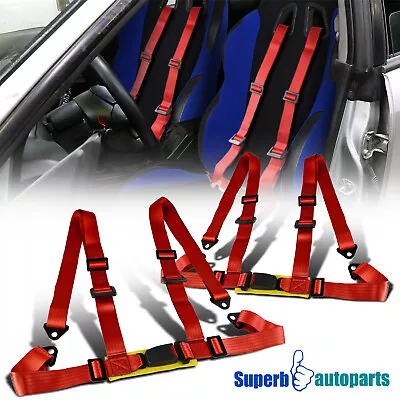 Pair Red Racing Seat Belts 4 Point 4PT Safety Harness • $39.98