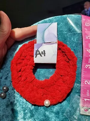 Handmade Velvet Crochet Hair Scrunchie Red.White Pins Not Included.  • $8