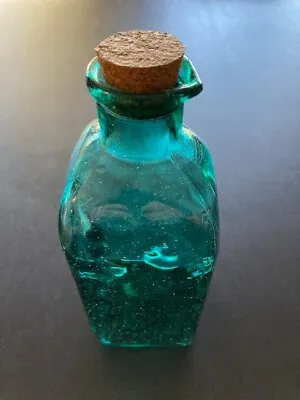 Vintage Pear Glass Spout Bottle With Cork- Aqua • $10