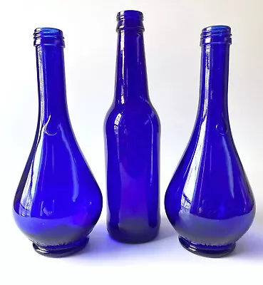 Lot Of Cobalt Blue Water Bottles Sun Catchers Vases Italy  Acqua Della Madonna  • $35