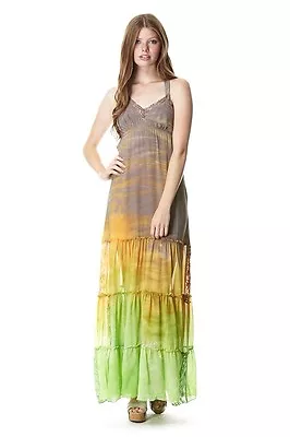 NWT Michelle Jonas Chelsea Silk Chiffon Maxi Dress Tropical Breeze Large $350 • $95