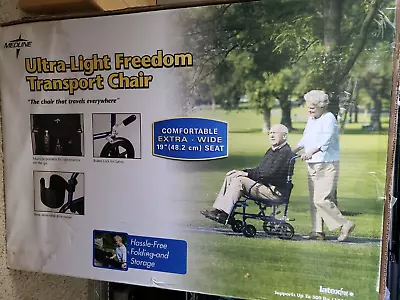 Medline Ultra Light Freedom Transport Wheel Chair W/Foot Rests Original Box • $79.95