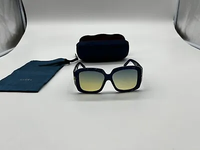 $130 • Buy GUCCI GG1402S Blue Crystal Pattern Large Oversized Chunky Sunglasses Sunset Lens
