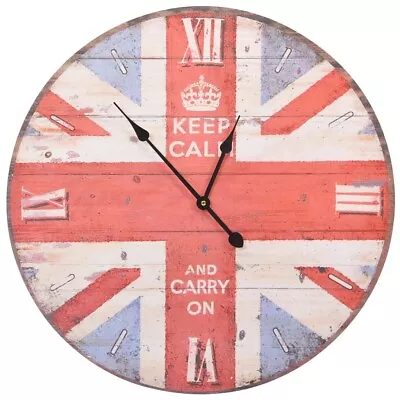 60cm Union Jack Wall Clock Retro Distressed Flag Roman Numerals Silent MDF Frame • £31.04