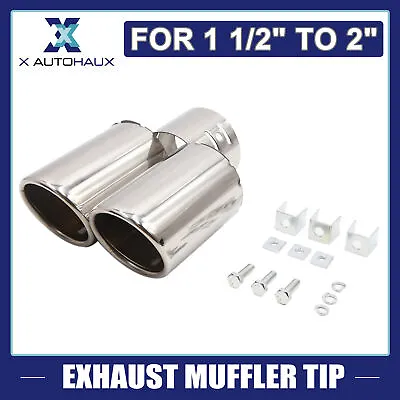 Chrome Twin Outlet Car Exhaust Muffler Tip Tail Throat For 1 1/2  To 2  Pipe • $23.89