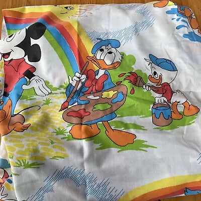 Vintage Disney Mickey Minnie Mouse Donald Duck Chores Twin Flat Sheet • $12